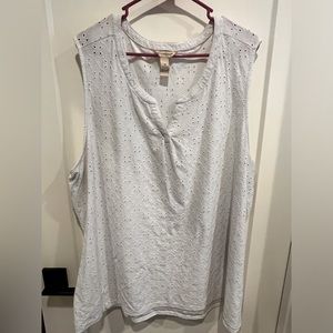 Bit & Bridle white tank top with paisley hole print, 3x